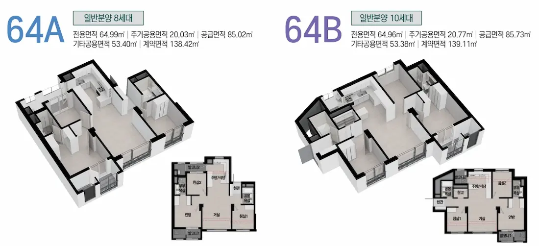 64㎡A·B 평면도